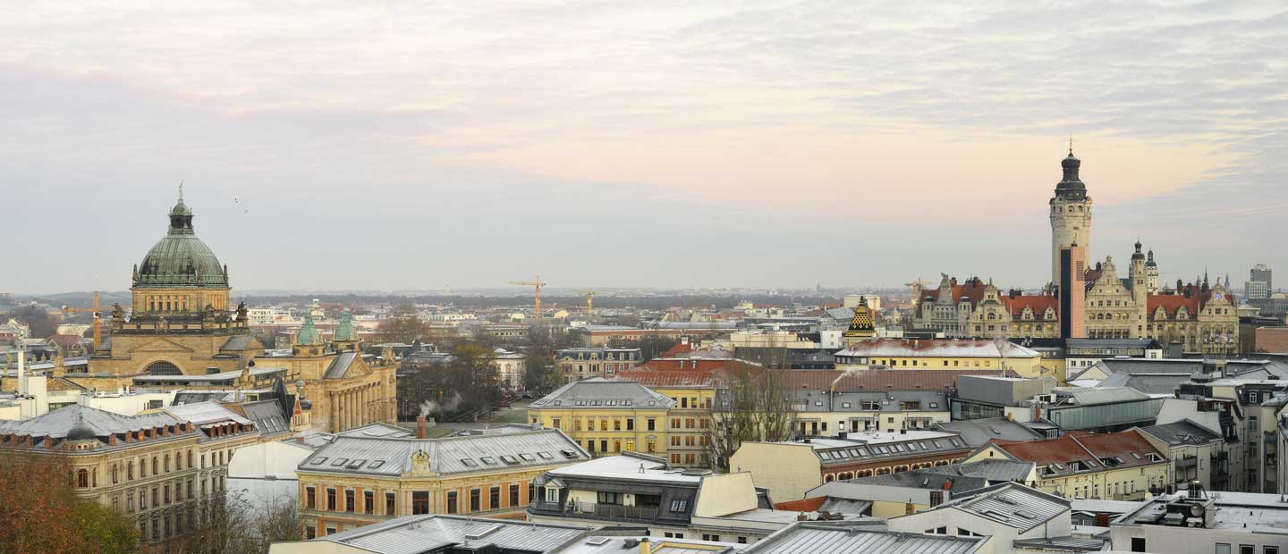 Luftaufnahme der Stadt Leipzig.